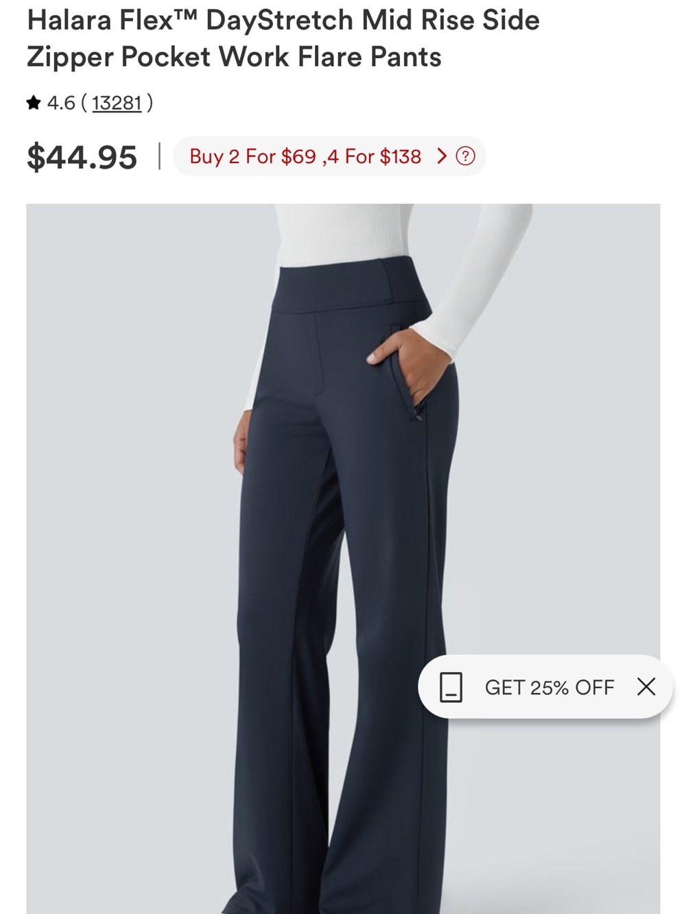 HALARA Navy Flare Mid-Rise DayStretch Pants with Side Zipper Pocket